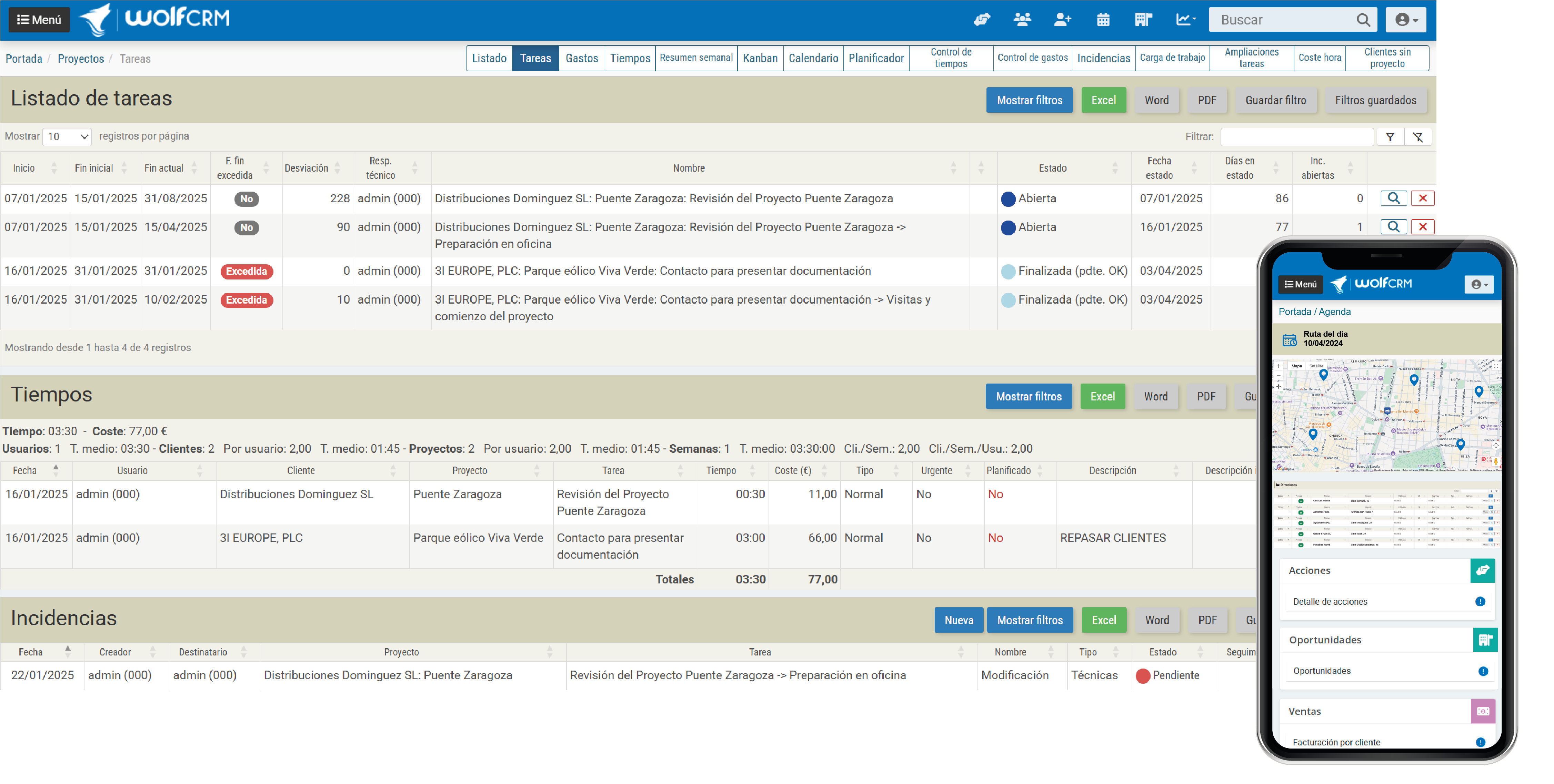 WolfCRM Gestión de tareas