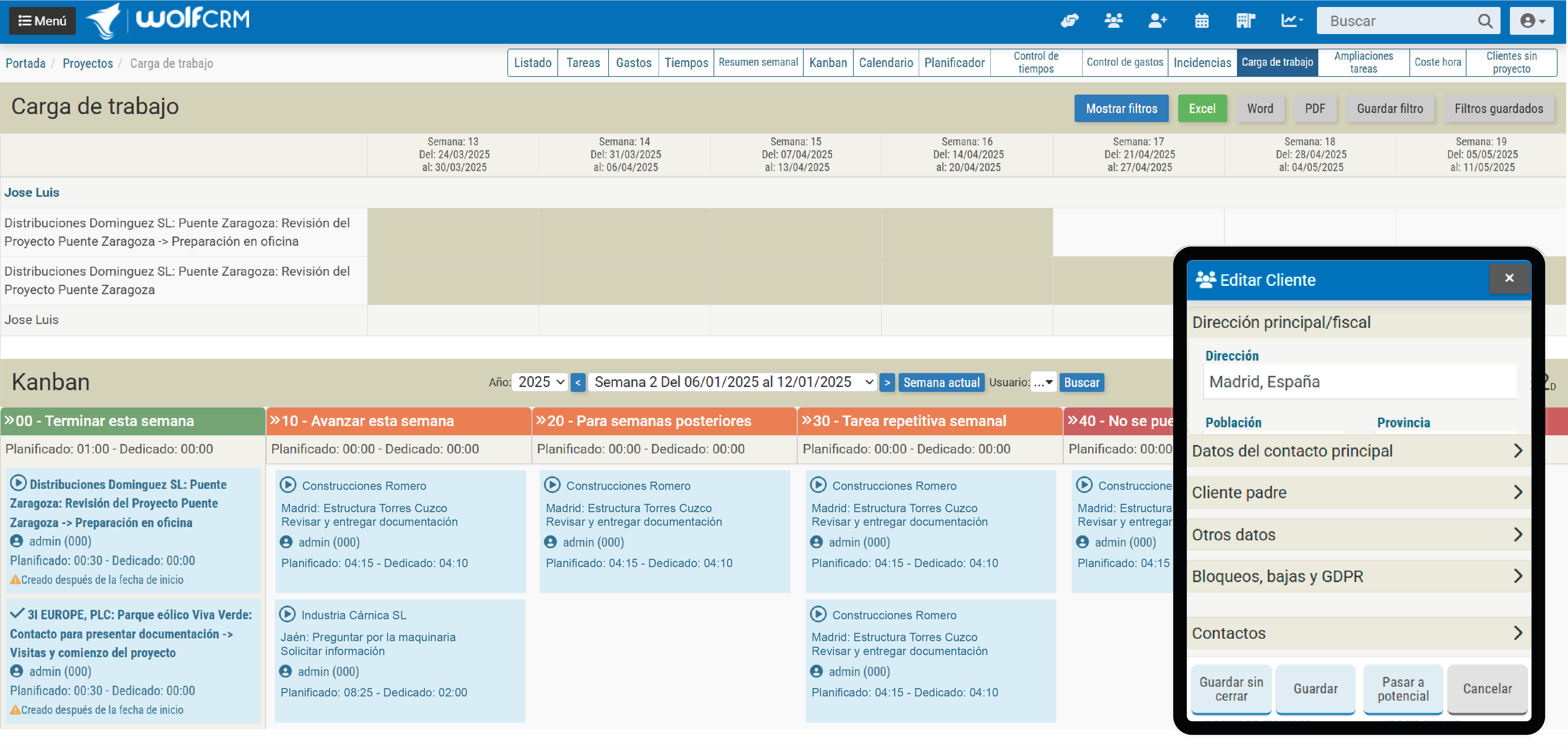 WolfCRM Gestión de tareas