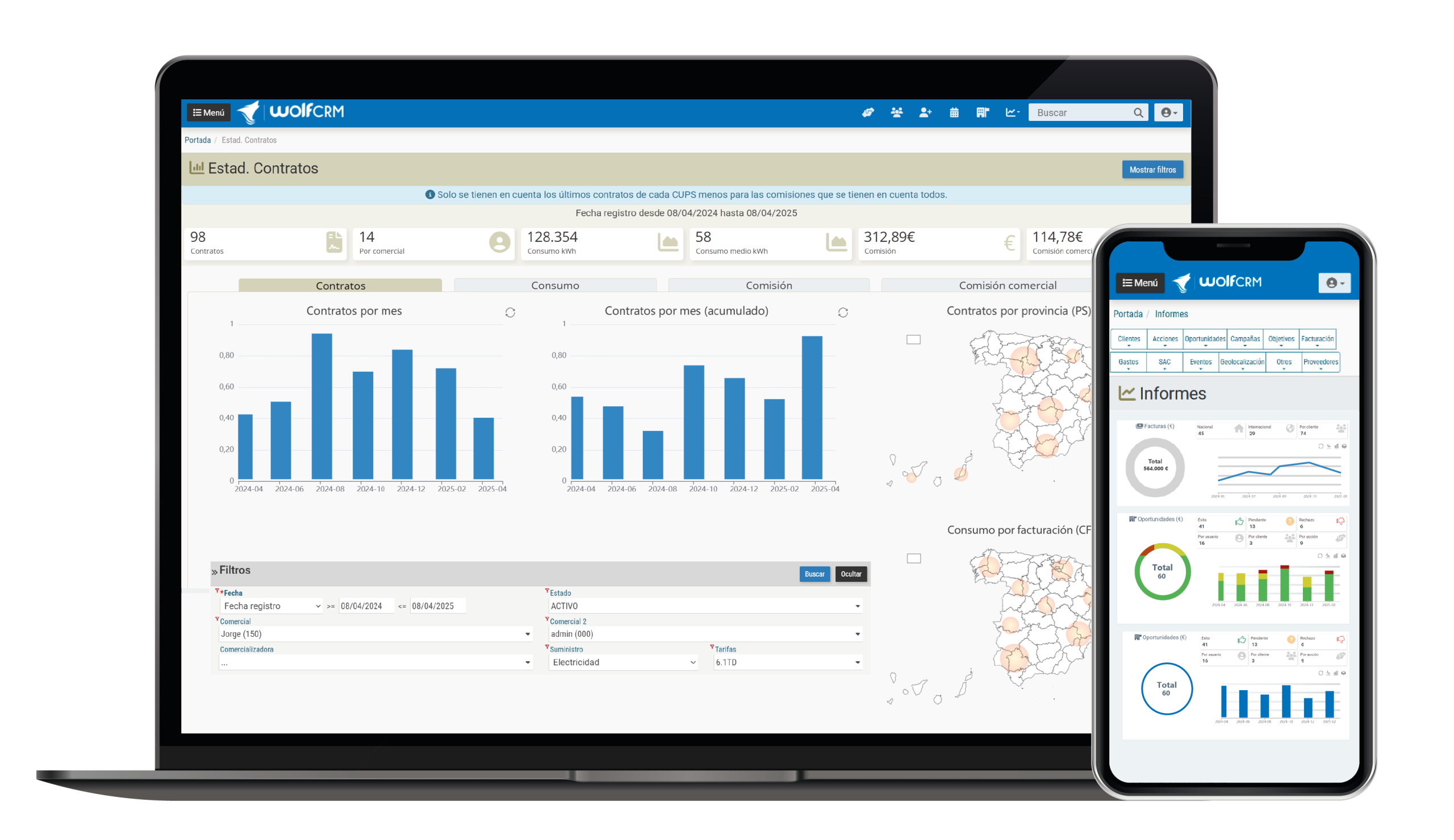 Tablero Kanban en portátil con la plataforma WolfCRM adaptada al sector de bebidas